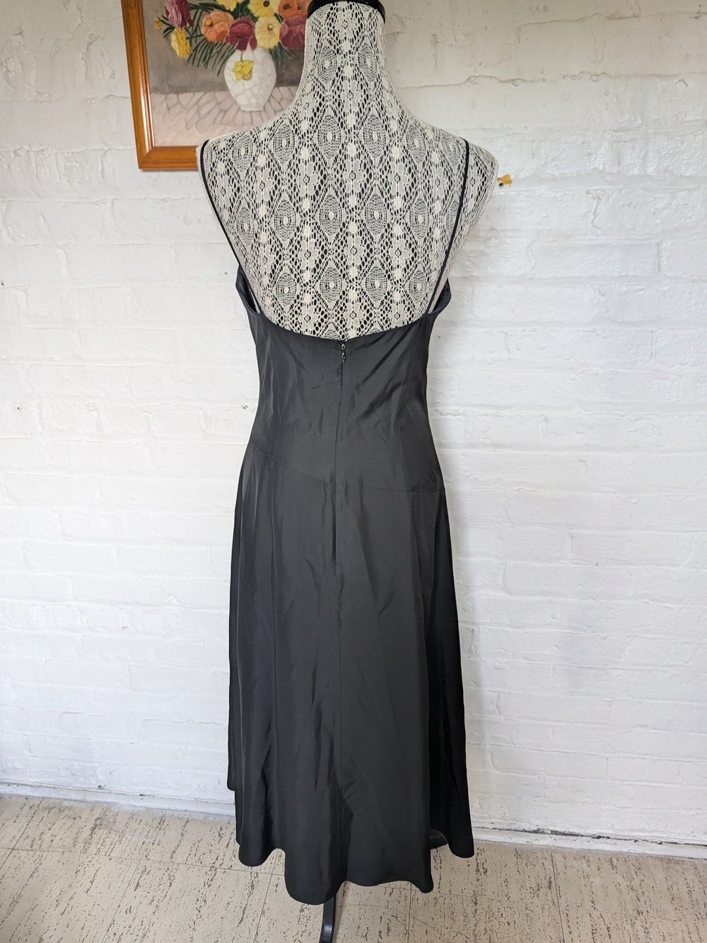 Black V-Neck Womens Slip Dress - Picture 2 of 4